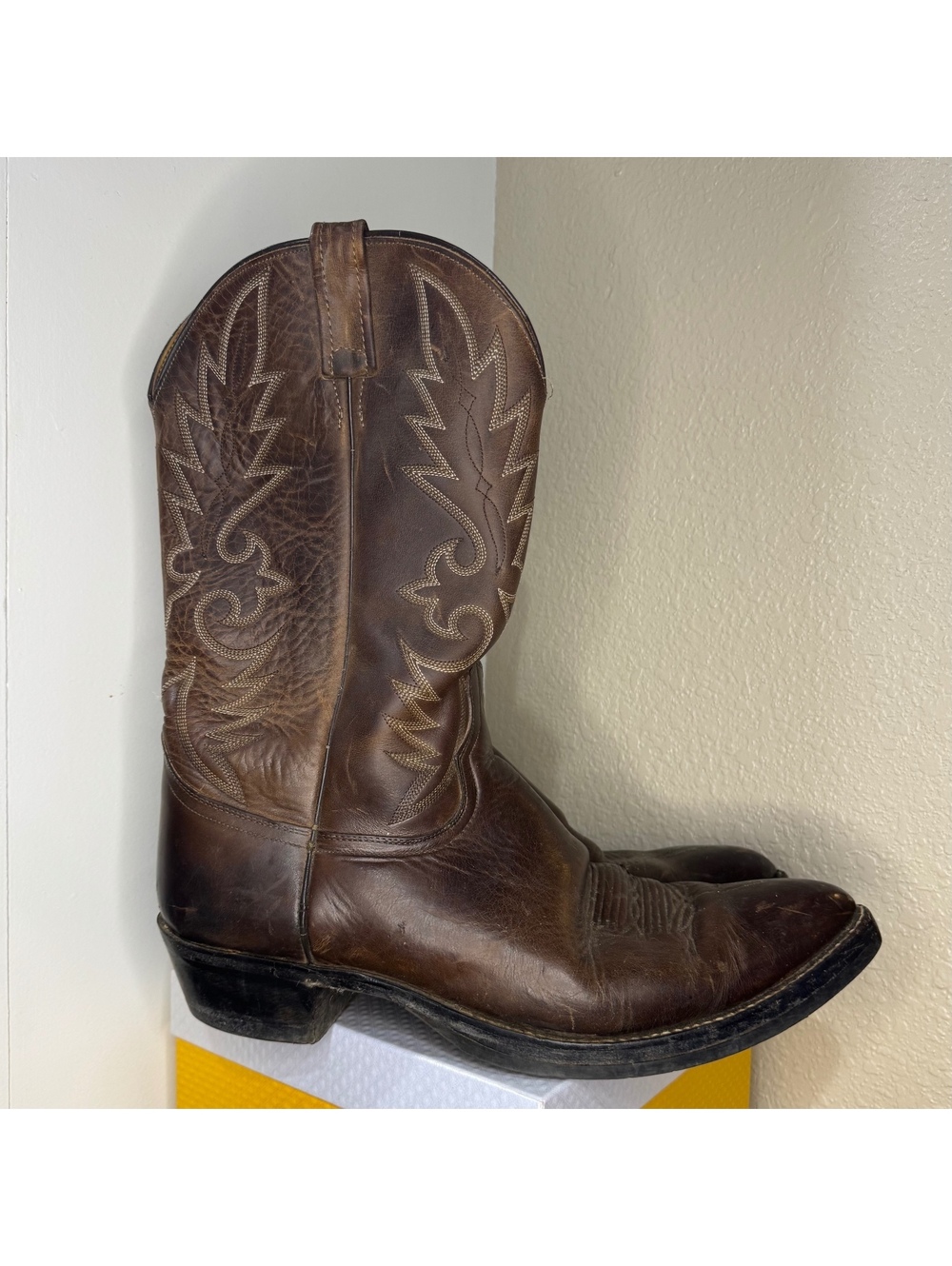 Amazonas Men’s 14D Vintage Leather Western Cowboy Boots Brown Embroidered
